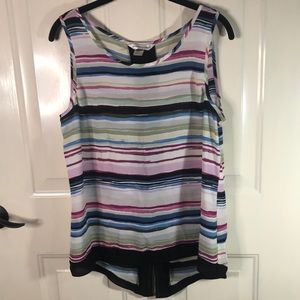 Buy 2 get 1 FREE w/$4.99 S&H Christopher Banks hi-lo watercolor blouse size Med